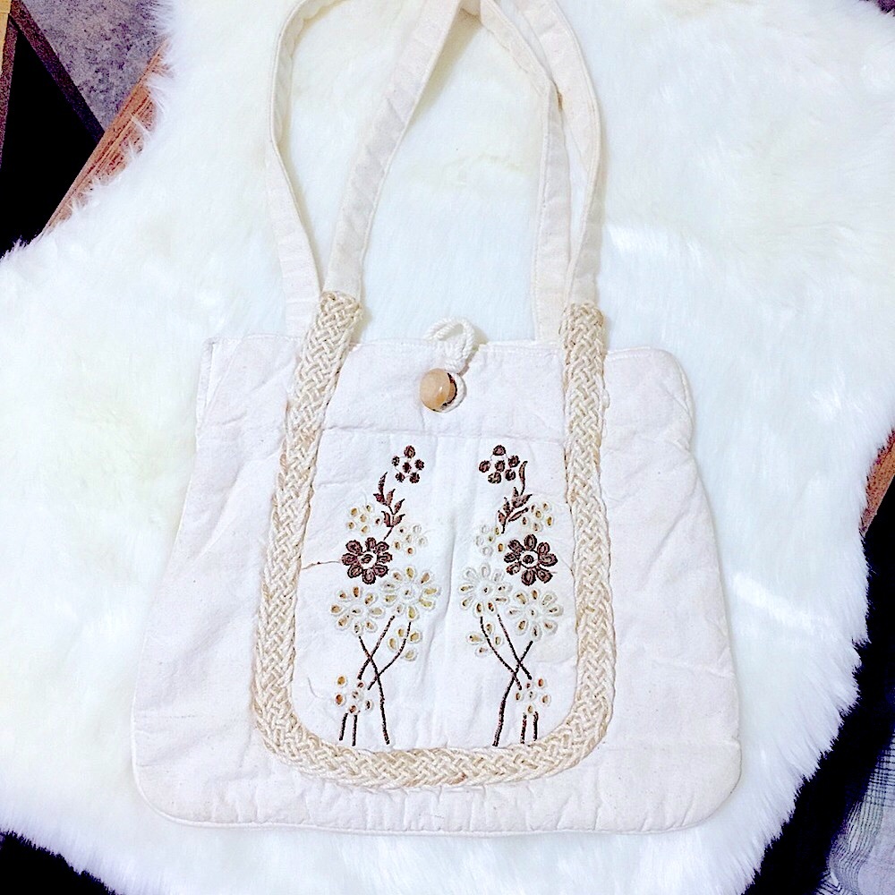 Vintage Hippie Hobo Embroidered Floral Sack Bag